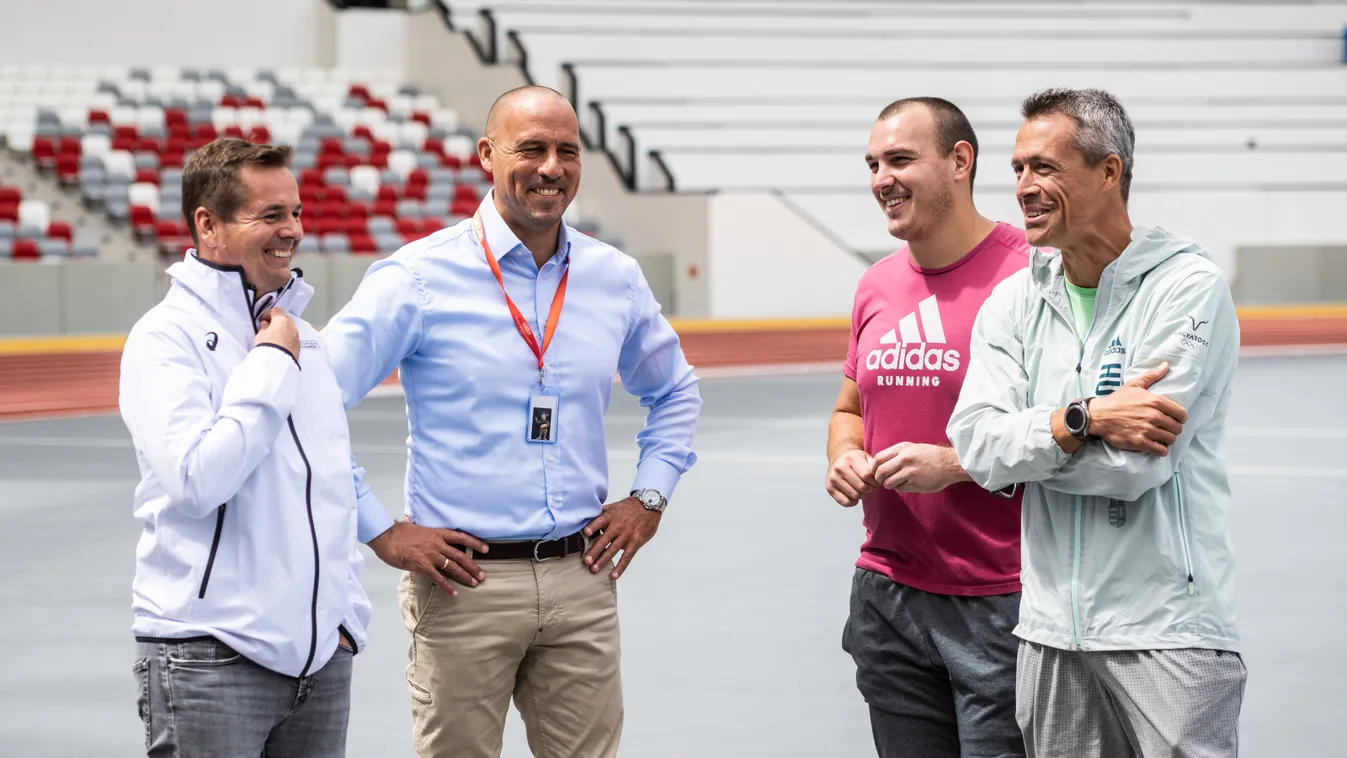 Németh Balázs, Schmidt Ádám, Halász Bence, Magyar atléták edzése a stadionban, budapesti világbajnokság, Atlétikai VB, Budapest, Magyarország, 2023. 08. 07., Nemzeti Atlétikai Központ, 