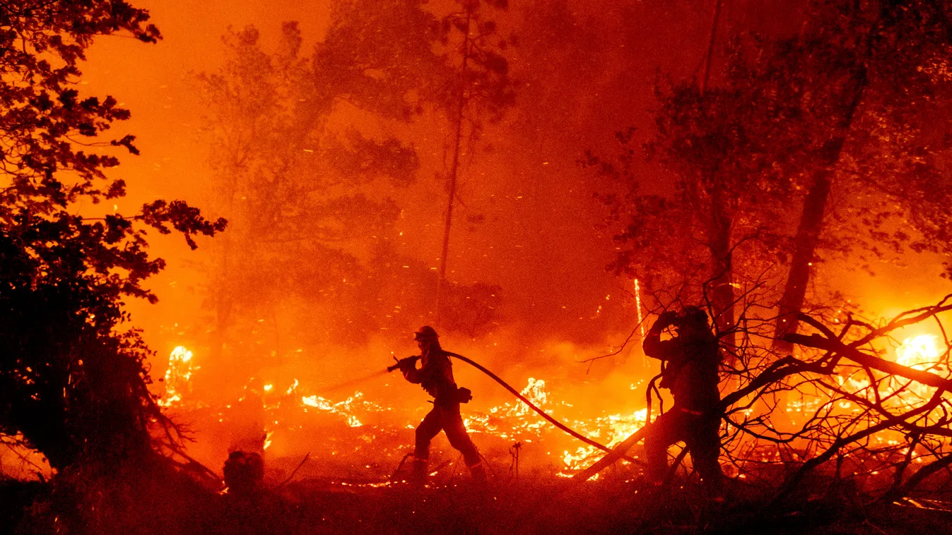 Cascadel Woods, 2020. szeptember 7.
Tűzoltók küzdenek a lángok megfékezésén a kaliforniai Cascadel Woods közelében pusztító erdőtűz helyszínén 2020. szeptember 7-én.
MTI/AP/Noah Berger 