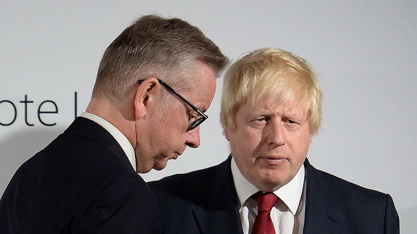 politics referenda Horizontal Former London Mayor and "Vote Leave" campaigner Boris Johnson (R), and British Lord Chancellor and Justice Secretary Michael Gove, a fellow Brexit supporter, hold a press conference in central London on June 24, 2016.
Boris J