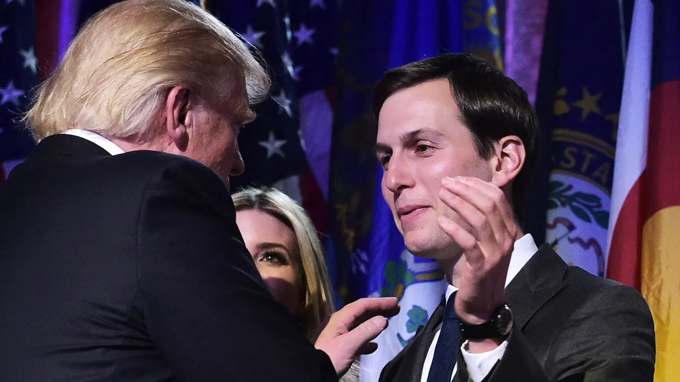 Horizontal (FILES) This file photo taken on November 9, 2016 shows President-elect Donald Trump  with son-in-law Jared Kushner (R) during an election night party at a hotel in New York.
Donald Trump's son-in-law Jared Kushner is expected to be named senio