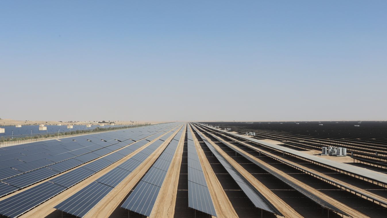 Dubai, United Arab Emirates - January 17, 2018: A field of solar photovoltaic panels that form part of the Mohammed bin Rashid Solar Park. 