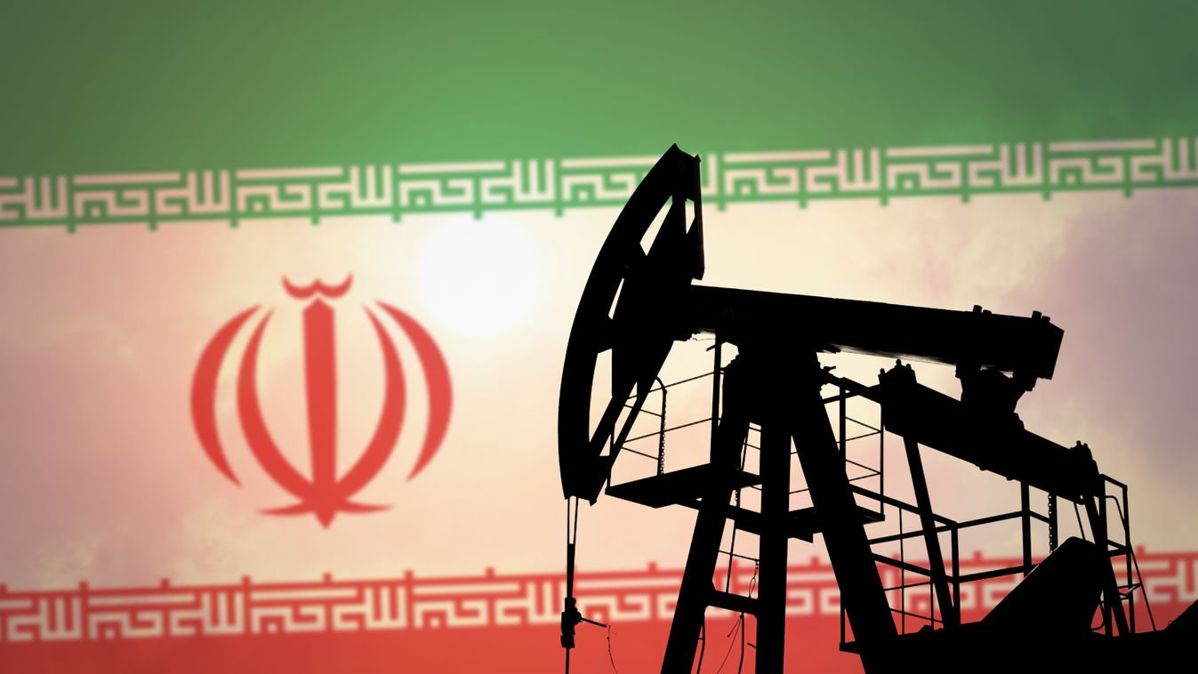 Oil pump on background of flag of Iran pipeline 