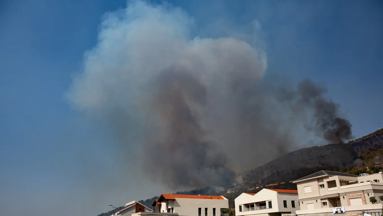 Reported Rocket Attack Ignites Wildfires On Israel-Lebanon Border Wildfires burn northern Israel Lebanese border Sunday 22 October 2023 reported overnight rocket attack Lebanon Mati Milstein NurPhoto fire conflict emergency military cross-border tension a