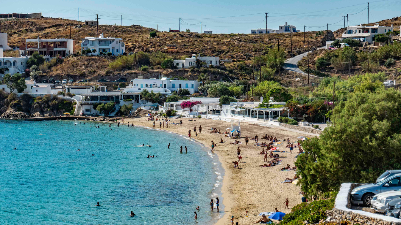 Az Agiosz Stefanosz strand Míkonosz szigetén Görögoszág 