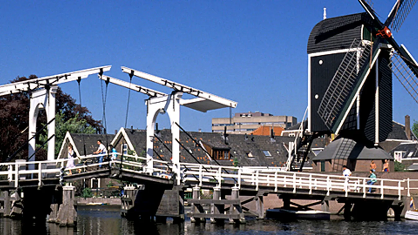 Holland körút, szélmalom és híd Leidenben 