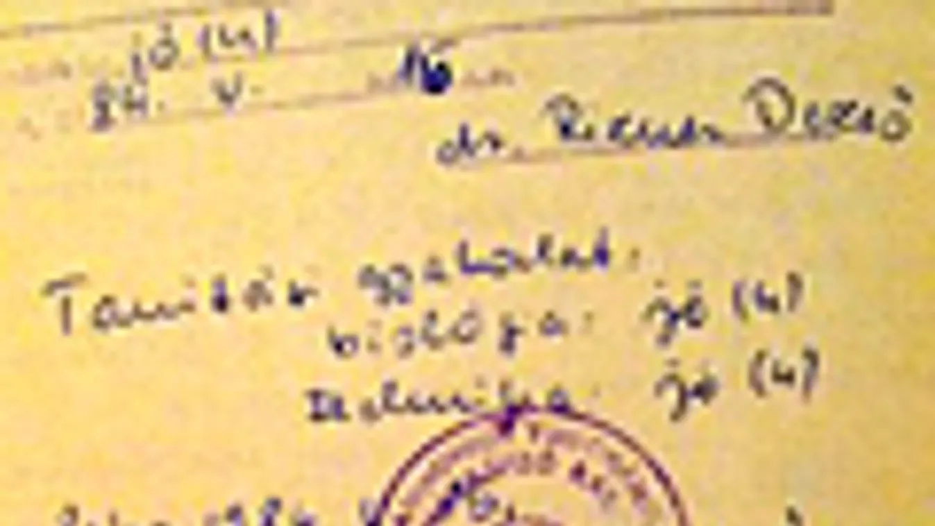 Gyurcsány Ferenc leckekönyvének, indexének egyik lapja a tanítási gyakorlatra kapott érdemjegyével