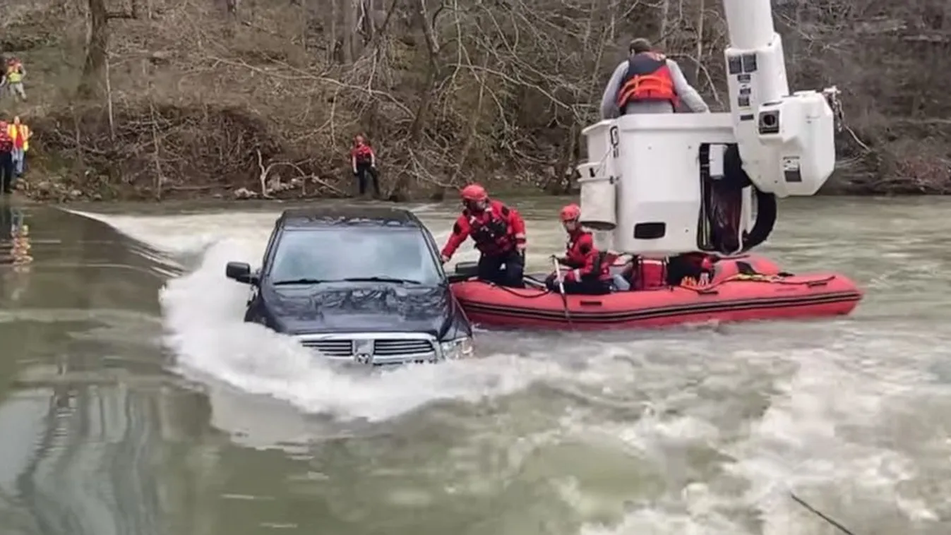 DeKalb County Fire Department and the Smithville-DeKalb County Rescue Squad rescue 5 people who were trapped in a truck that slid off a water-covered bridge in Liberty, Ten., Feb. 28, 2021. 