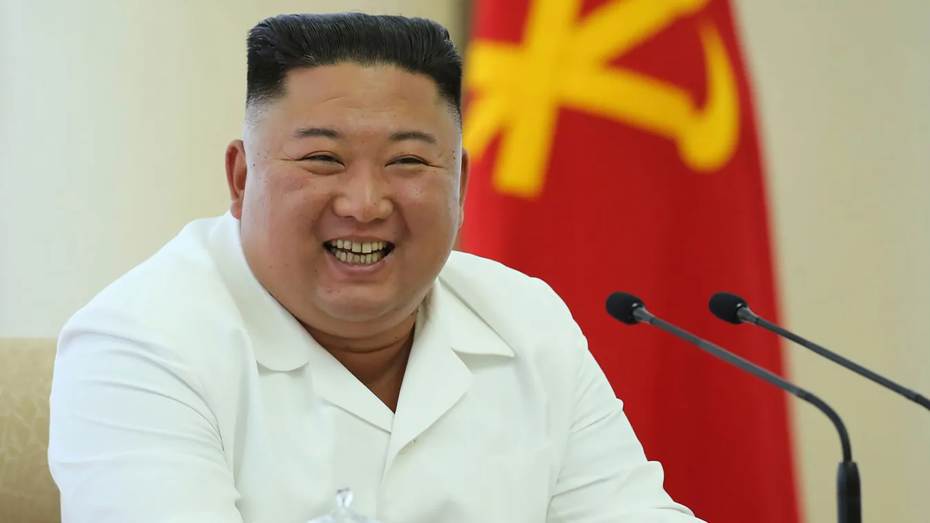 politics Horizontal In this picture taken on June 7, 2020 and released from North Korea's official Korean Central News Agency (KCNA) on June 8, 2020 North Korean leader Kim Jong Un smiles as he attends the 13th Political Bureau meeting of the 7th Central 