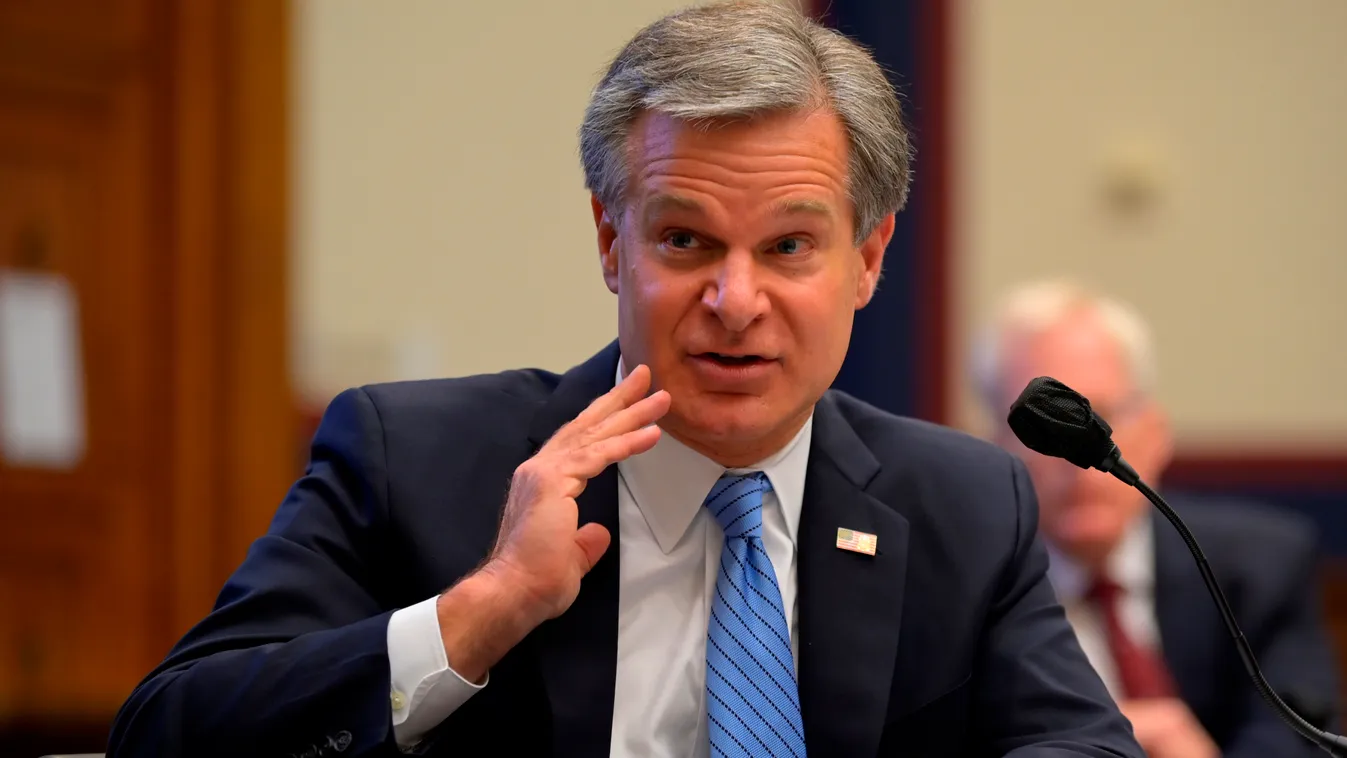Horizontal FBI Director Christopher Wray testifies before a House Homeland Security Committee hearing about "Worldwide threats to the Homeland" on Capitol Hill on September 17, 2020 in Washington, DC. (Photo by John McDonnell / POOL / AFP) 