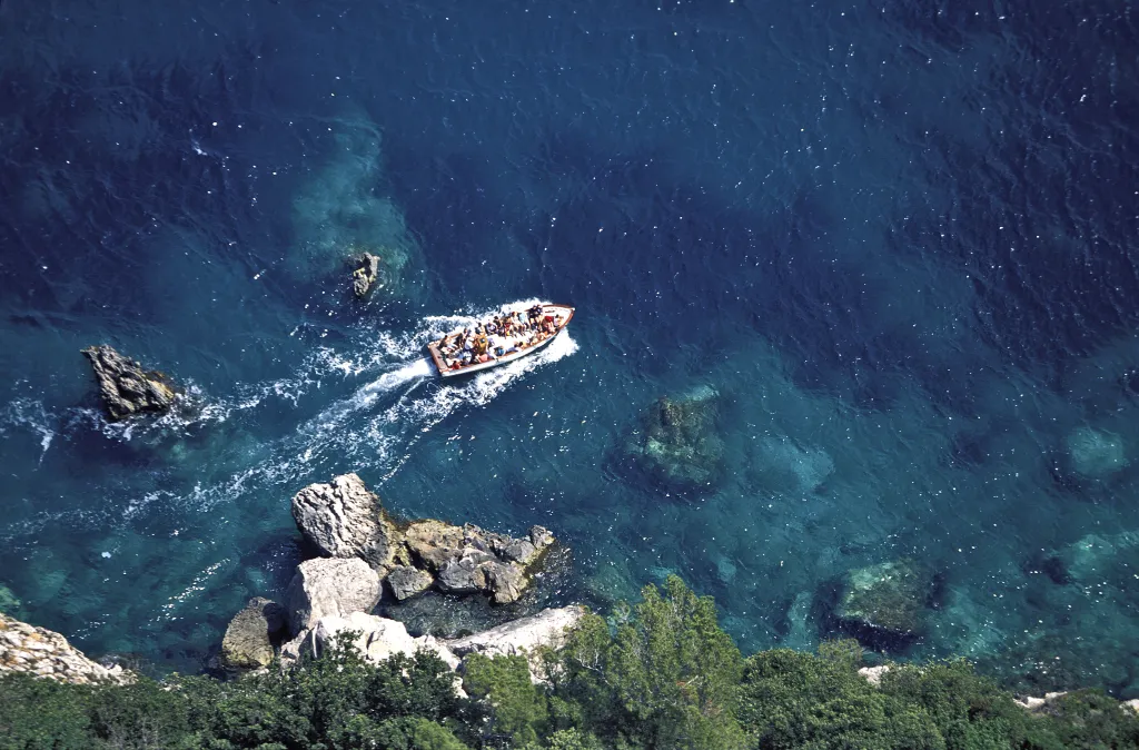 Italy, Capri, Kék barlang  Boat Campania Capri Europe Excursion Geography Island Italy Lagoon Landscape Maritime Transport Mediterranean Outdoors Province Of Naples Sea Tourism Tourist Transport Vacation Horizontal 