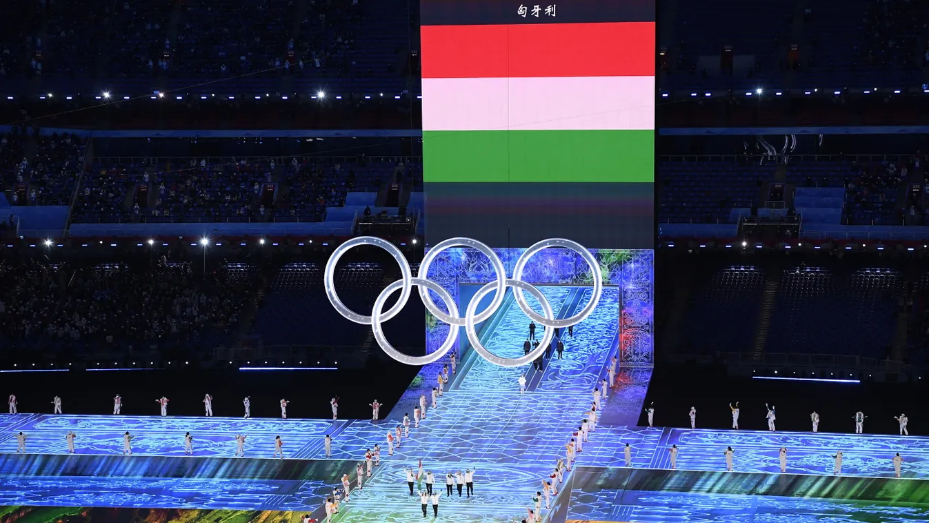 2022, Peking, téli olimpia, nyitóünnepség, megnyitó, magyar csapat bevonulása  
TÓTH Zita; KÉKESI Márton 