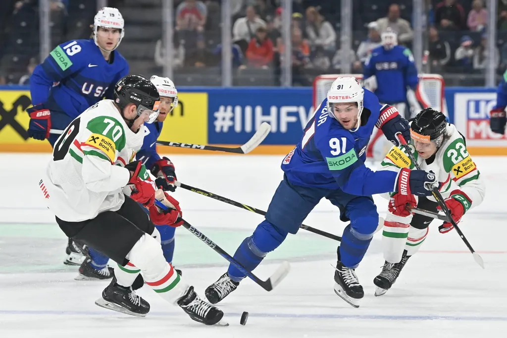 GALLÓ Vilmos, Magyarország - USA, Egyesült Államok, jégkorong, hoki, világbajnokság, IIHF jégkorong-világbajnokság, Tampere Deck Arena, 2023.05.14. 