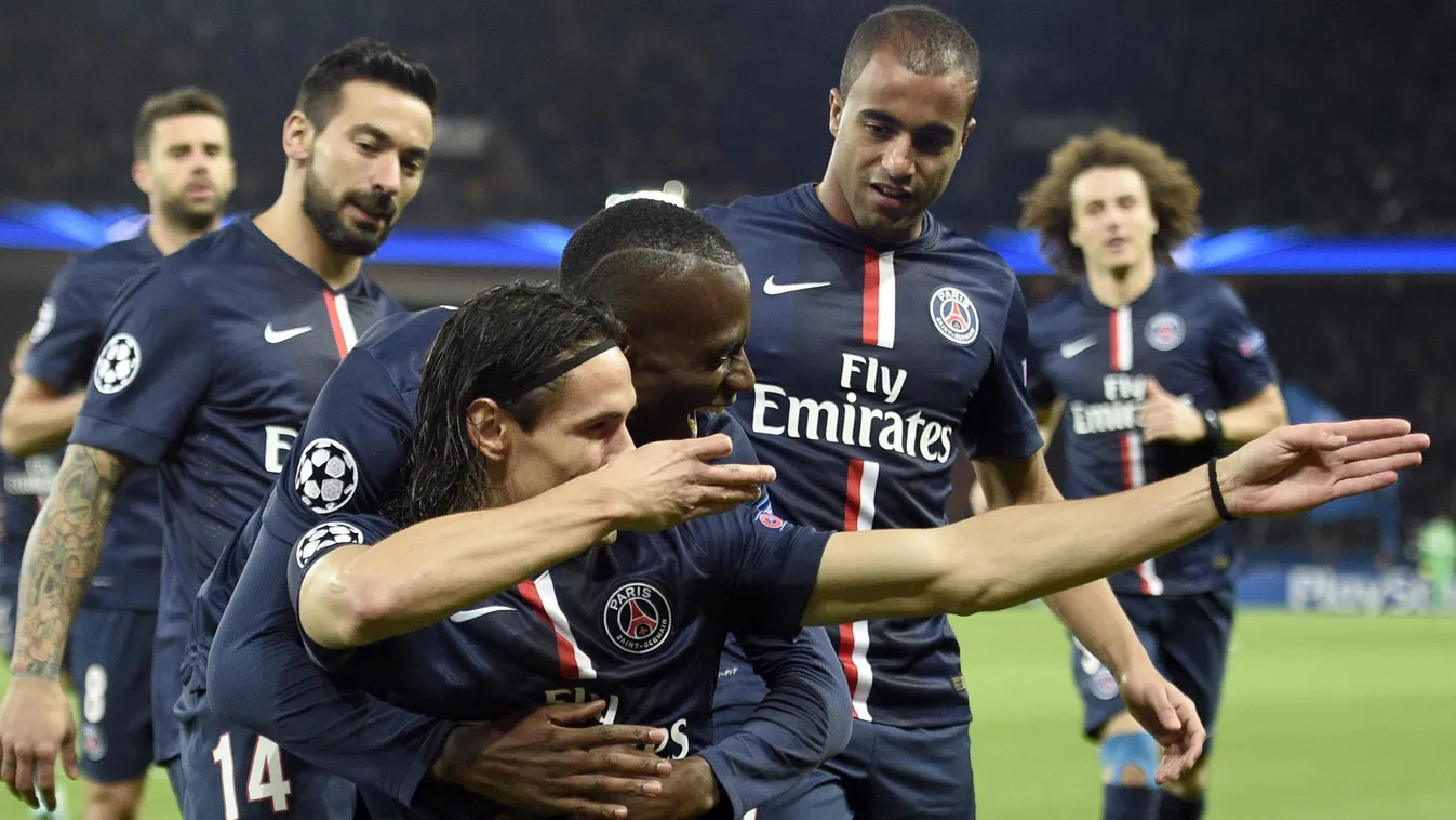 511785533 Paris Saint-Germain's Uruguayan forward Edinson Cavani (C) gestures as he celebrates with teammates after scoring a goal  during the UEFA Champions League group F football match between Paris Saint-Germain and Apoel Nicosia on November 5, 2014 a