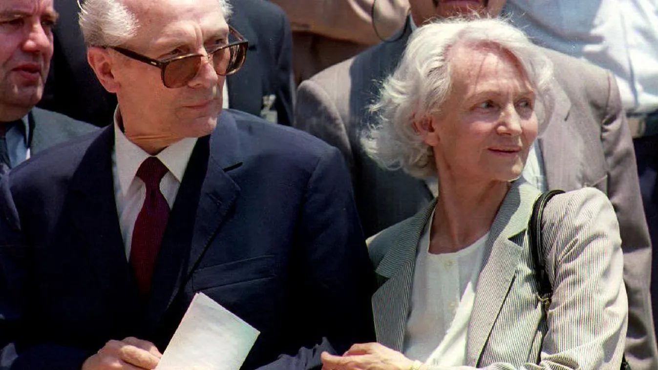 Horizontal WAR CRIME PRESIDENT AIRPORT ARRIVAL (FILES) This file photo taken on January 13, 1993, shows former East German President Erich Honecker (L) with his wife Margot (R) upon his arrival at the airport in Santiago, Chile. 
Margot Honecker passed aw
