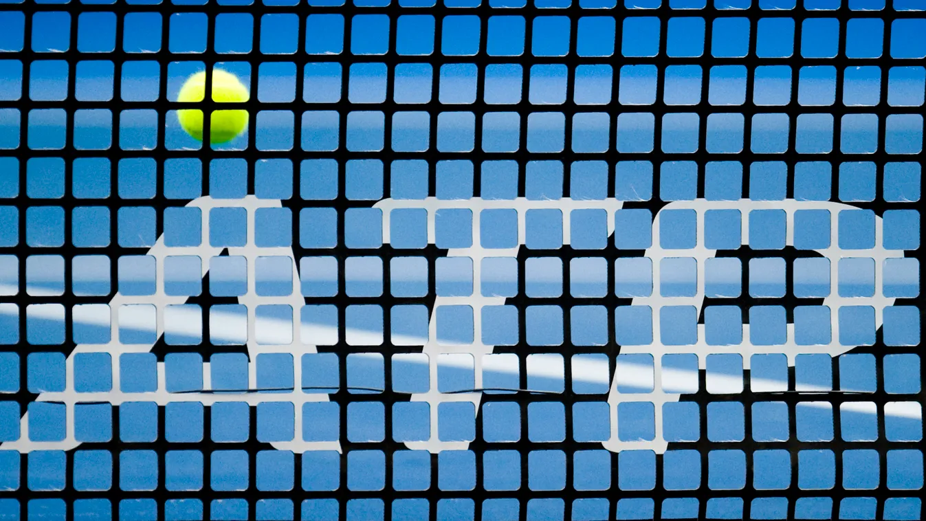 Horizontal panoramic TENNIS CLOSE-UP ILLUSTRATION NET TENNIS BALL LOGO 