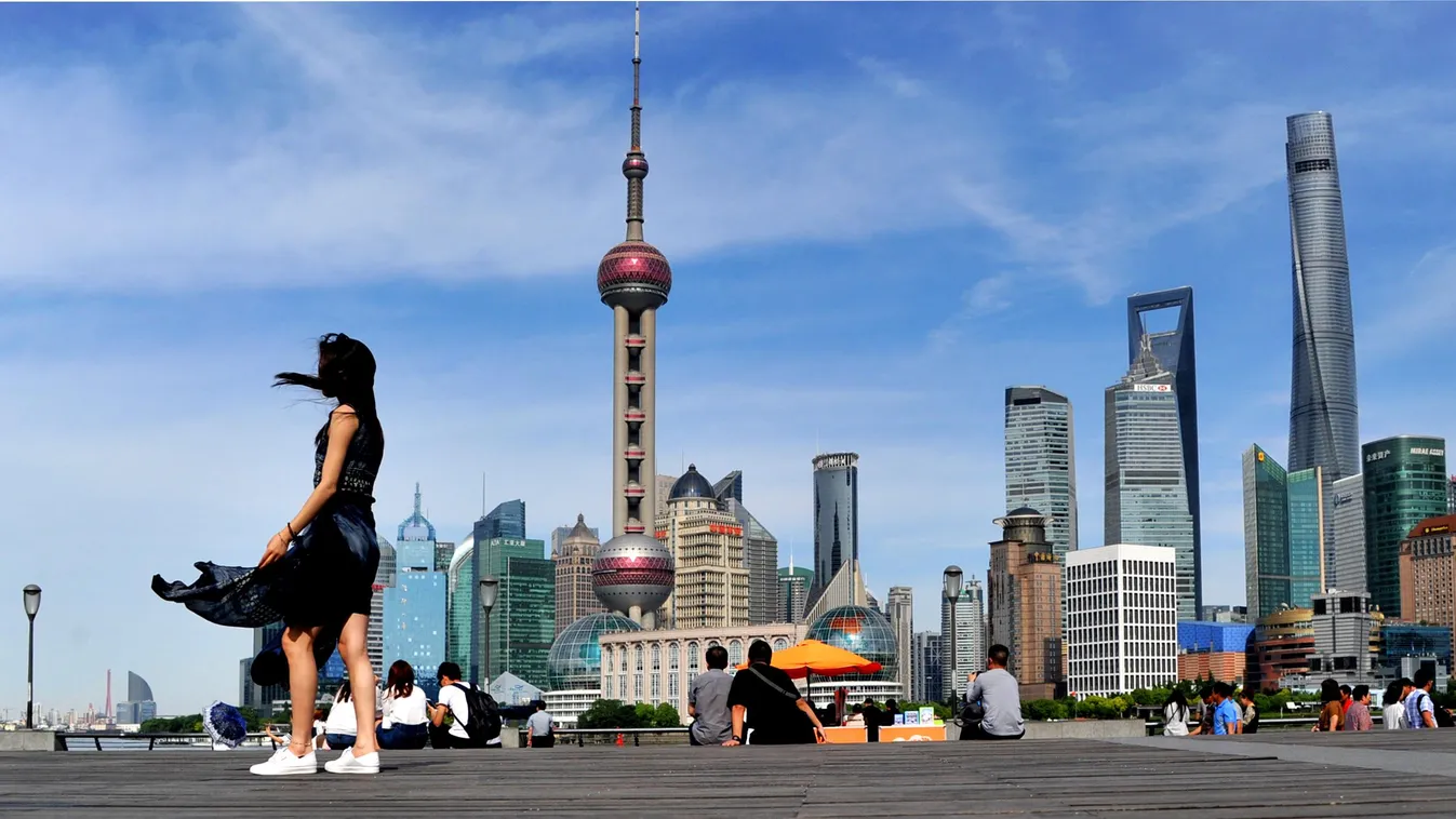 BRIC  tourists in Shanghai China Chinese Shanghai Pudong Lujiazui Financial District high-rise skyscraper tourist tourism spring SQUARE FORMAT 