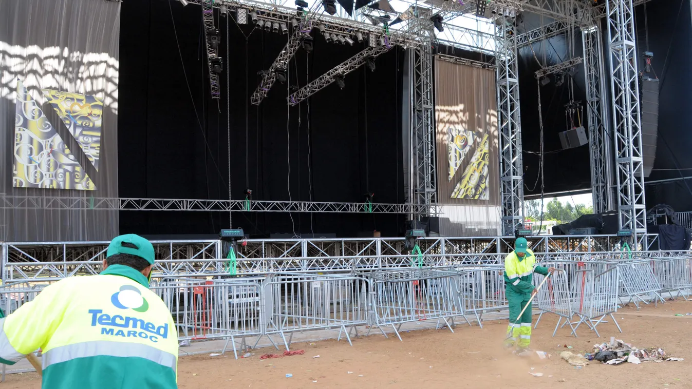 Halálos koncertek 2021  MOROCCO-MUSIC-DISASTER Horizontal MAGHREB CLEANING STADIUM MUSIC FESTIVAL SECURITY FENCE 