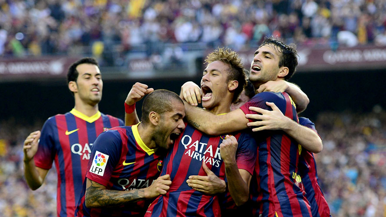 Neymart ünneplő barcások, Barcelona, Real Madrid, El Classico, labdarúgás
