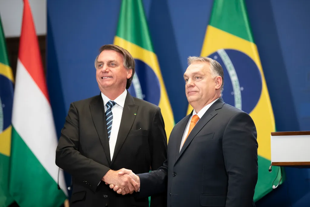 A brazil államfő Budapesten, Orbán Viktor, Jair Bolsonaro 