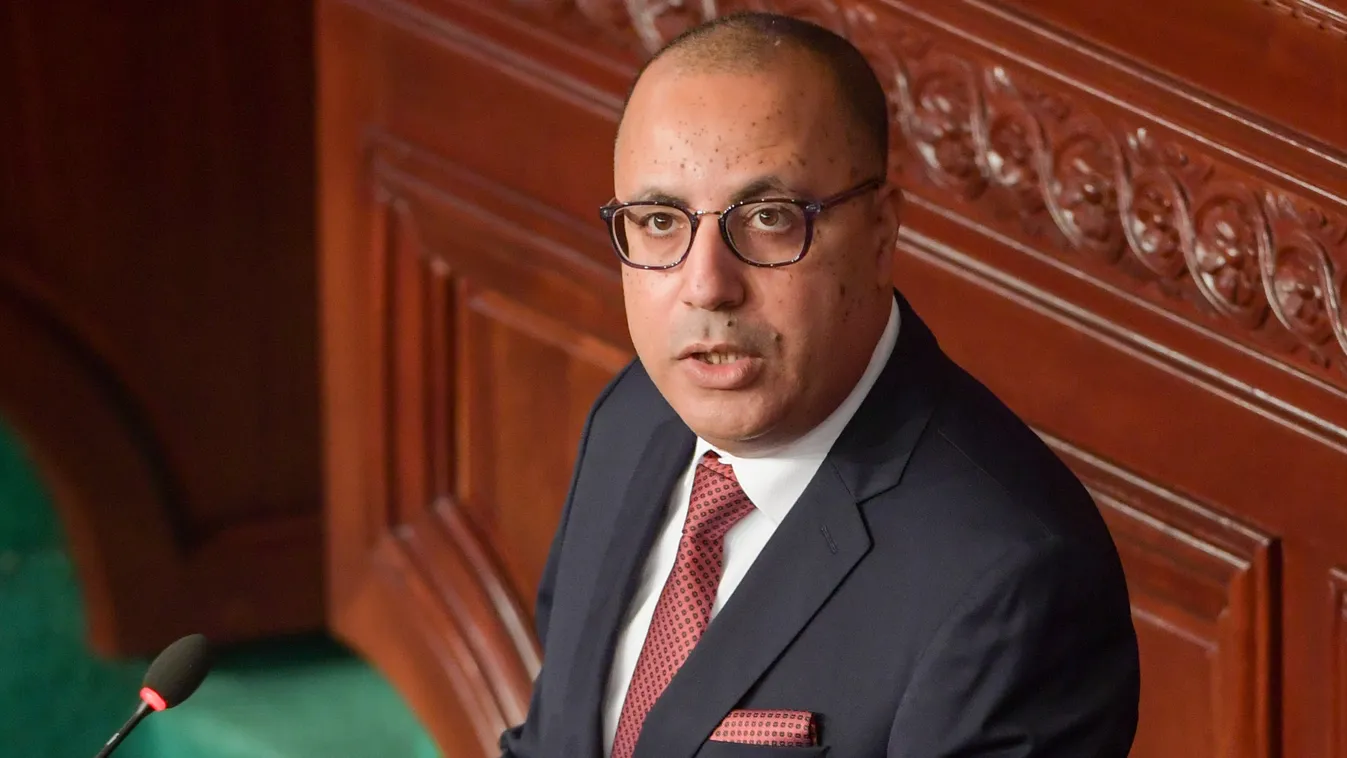 politics Horizontal Hichem Mechichi, Prime Minister-designate of Tunisia, delivers a speech to members of parliament as they hold session of confidence in the capital Tunis on September 1, 2020. (Photo by Fethi Belaid / AFP) 