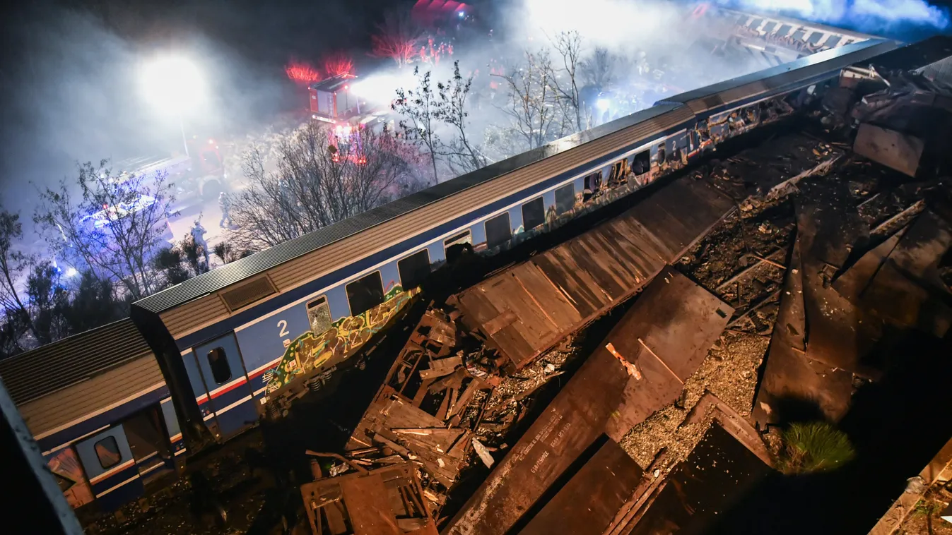 görögország, vonatbaleset, szerencsétlenség, két vonat ütközött, Larisa, 2023. 03. 01. baleset, ütközés 