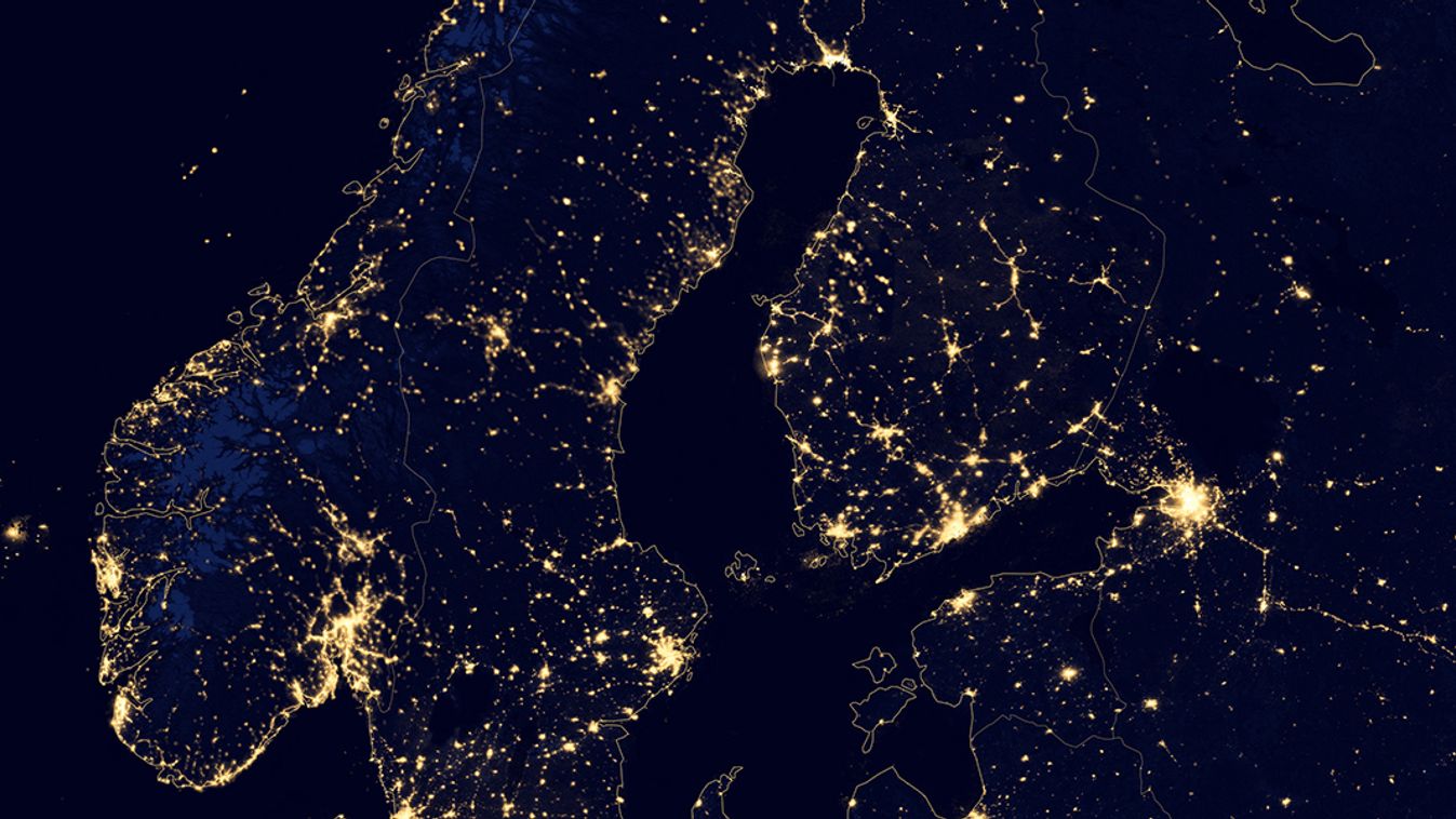 áramfogyasztás, északi országok, műholdkép, Suomi NPP 