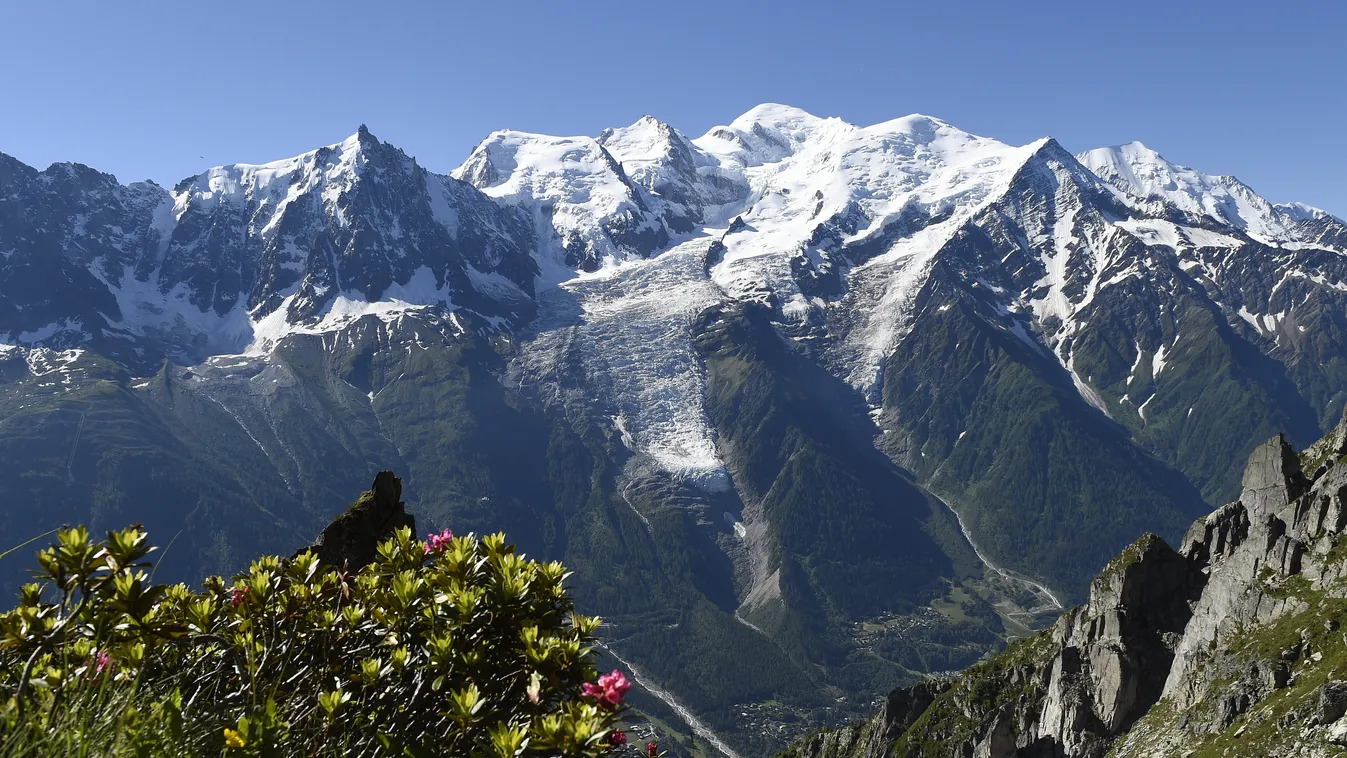 (FILES) - This file picture taken on July 16, 2014 from the Brevent mountain shows a view of the Mont-Blanc range, in the French Alps. The bodies of five climbers were found on August 13, 2014 on France's Mont Blanc, Europe's highest mountain. Six members