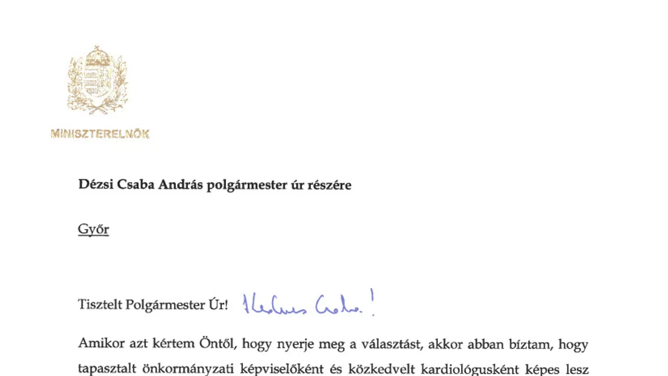 Orbán Viktor, levél, Dézsi CSaba András 