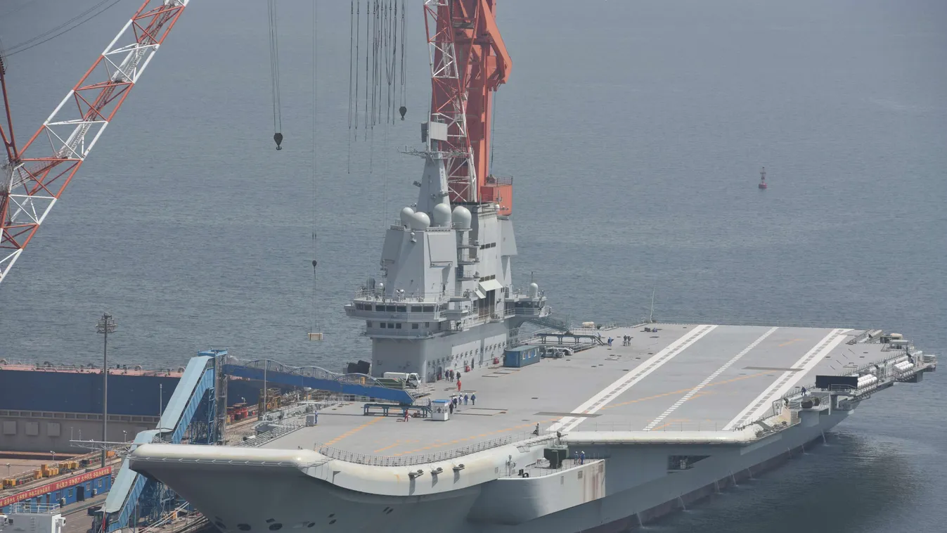 Supplies loaded onto China's first domestically built aircraft carrier before sea trials China Chinese Liaoning Dalian aircraft carrier aircraft carrier Type 001A sea trial 