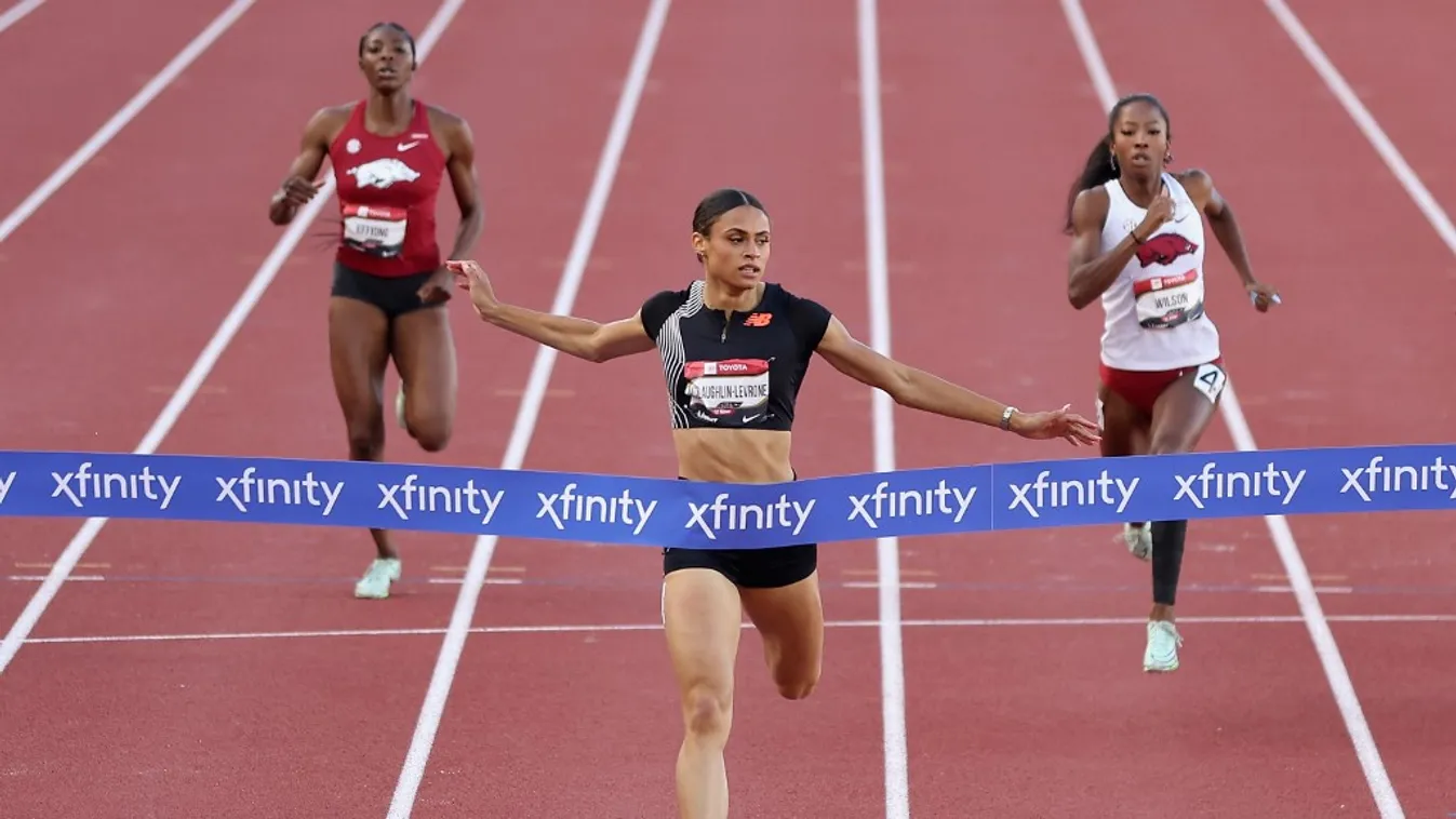 2023 USATF Outdoor Championships GettyImageRank3 Tape Break Track And Field USA Oregon - US State Sprinting University of Oregon Winning Women Photography Sports Track Sports Race 400 Meter Final Round Women's Track Hayward Field Sydney McLaughlin-Levrone