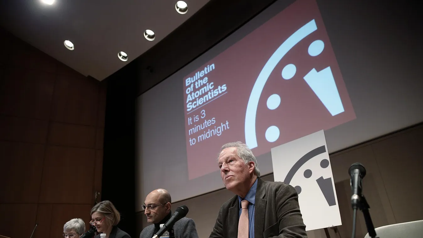 Atomic Scientists Announce Possible Change To Doomsday Clock GettyImageRank2 Group Conflict SCIENCE TECHNOLOGY HORIZONTAL WAR Talking USA Washington DC POLITICS PRESS CONFERENCE SCIENCE AND TECHNOLOGY Updating 2015 Atomic Scientists Kennette Benedict bull