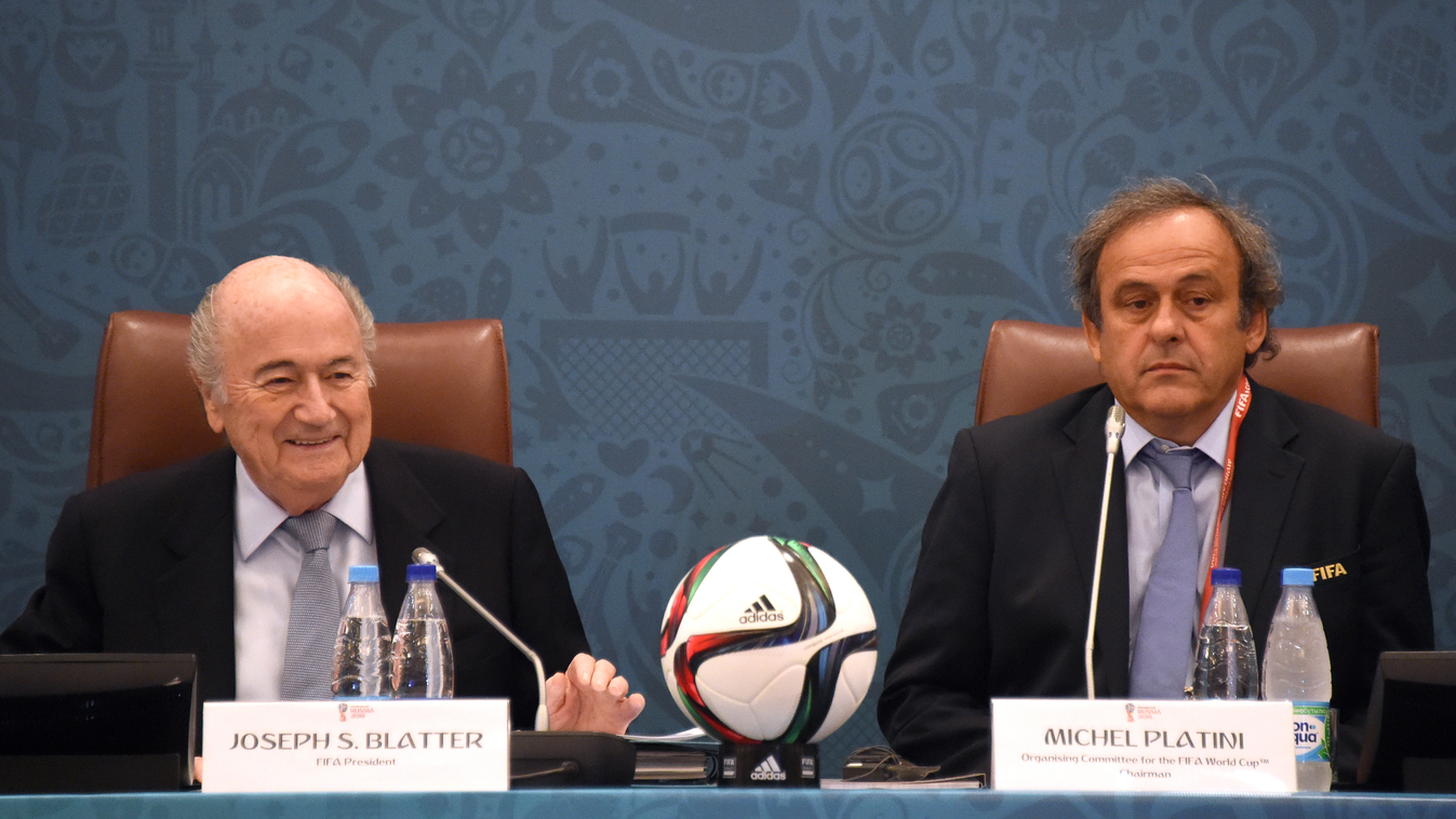 Preliminary Draw FIFA World Cup 2018 soccer DRAW Joseph Blatter Michel Platini SQUARE FORMAT 
