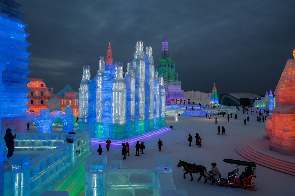 Téli fesztivál, Kína, hó, jég, épület 