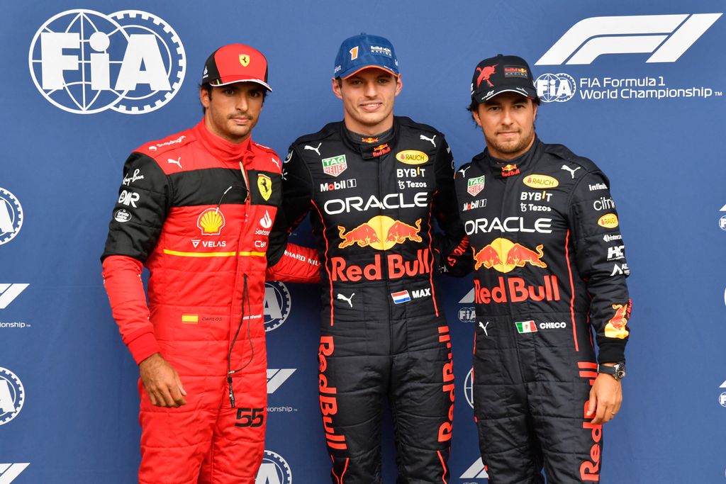 Forma-1, Belga Nagydíj, Carlos Sainz, Max Verstappen, Sergio Pérez 