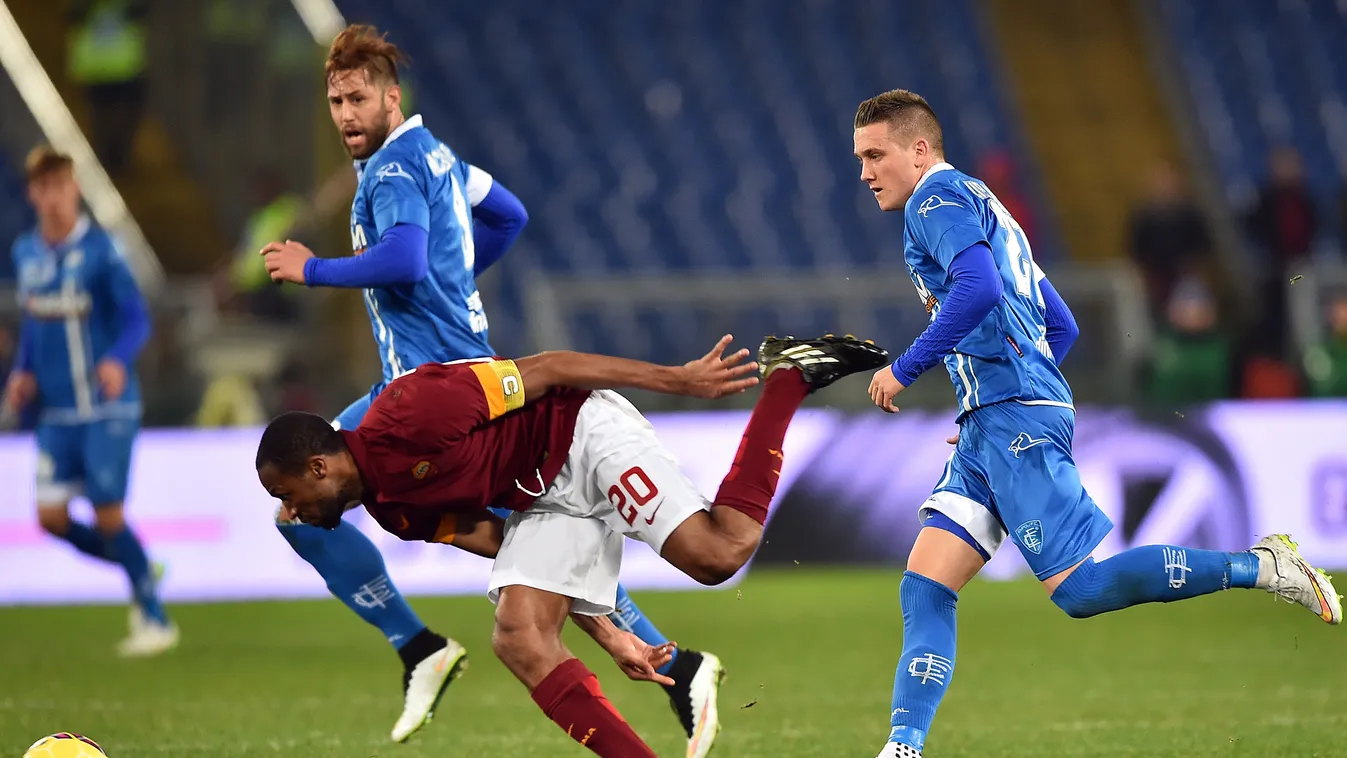 504225849 Empoli's forward from Georgia Levan Mchedlidze (2ndL) vies with Roma's midfielder from Mali Seydou Keita (C) during the Italian Serie A football  match between AS Roma and Empoli on January 31, 2015 at the Olympic stadium in Rome.  AFP PHOTO / G
