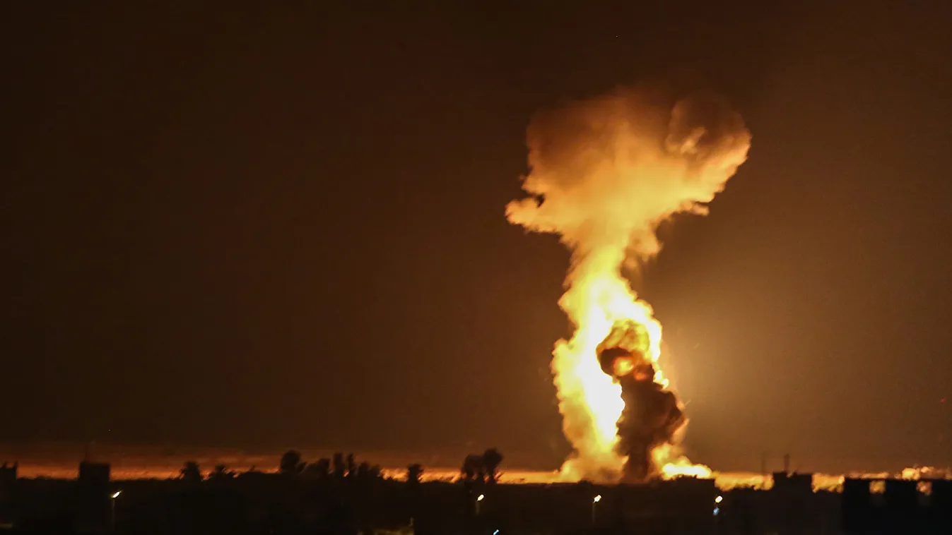 Horizontal Smoke and flames rise after war planes belonging to the  Israeli army carried out airstrikes over the southern Gaza Strip city of Rafah on August 12, 2020. (Photo by SAID KHATIB / AFP) 