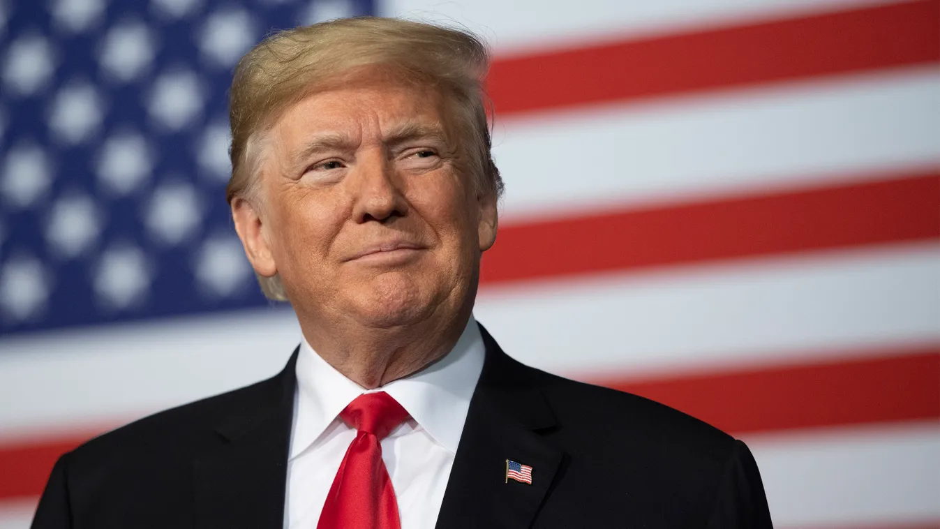 Trump addresses conference of law enforcement officials Horizontal PRESIDENT NATIONAL FLAG HEADSHOT BUST SMILING 