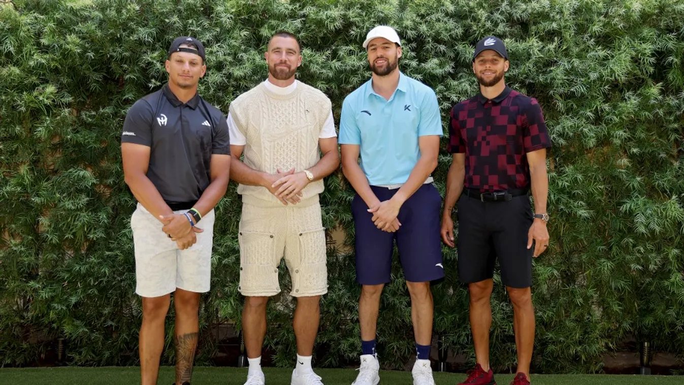 Capital One's The Match VIII - Curry & Thompson vs. Mahomes & Kelce GettyImageRank1 USA Nevada Las Vegas Photography Physical Position NFL Former VIII Pat Mahomes Thompson Curry Topix Bestof Stephen Curry - Basketball Player Klay Thompson Travis Kelce Kel