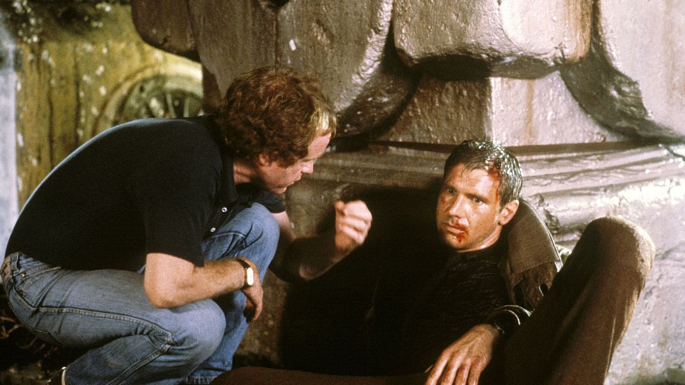 Ridley Scott és Harrison Ford a Szárnyas fejvadász forgatásán 