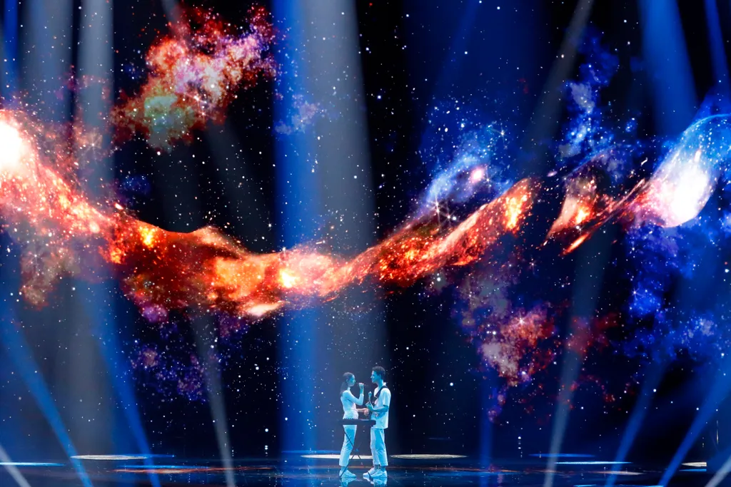 Slovenia's Zala Kralj and Gasper Santl perform the song "Sebi" during the Grand Final of the 64th edition of the Eurovision Song Contest 2019 at Expo Tel Aviv on May 18, 2019, in the Israeli coastal city. (Photo by Jack GUEZ / AFP) 