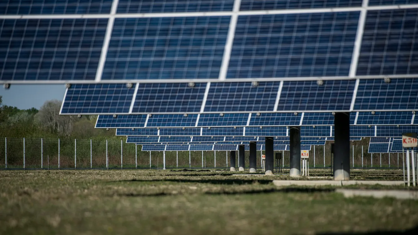 Napelemtáblák a Tamási Naperőmű Kft. sellyei telepén 2015. április 20-án. A 2,5 hektáron működő, 70 négyzetméternyi napkövető napelemmel működő, 499 kilowatt teljesítményű erőmű 250 háztartás éves szükségletéhez elegendő villamos energia termelésére képes