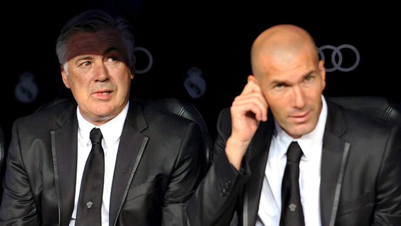 Carlo Ancelotti a Real Madrid edzője és Zinedine Zidane sportigazgató, 2013 
