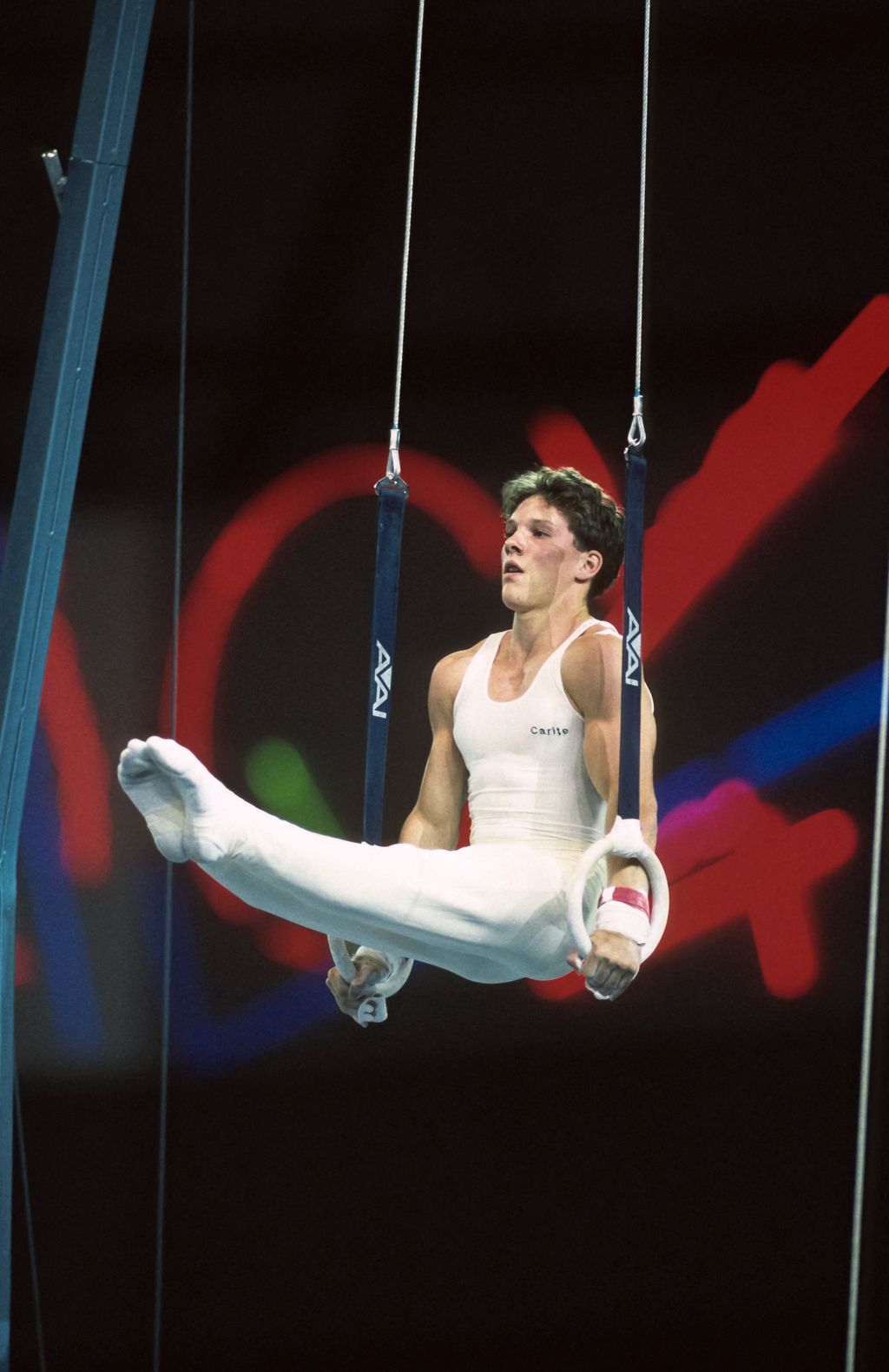 1990 Goodwill Games SEATTLE - JULY 1990:  Szilveszter Csollany of Hungary performs on the still rings during the gymnastics competition of the 1990 Goodwill Games held from July 20 - August 5, 1990.  The gymnastics venue was the Tacoma Dome in Tacoma, Was