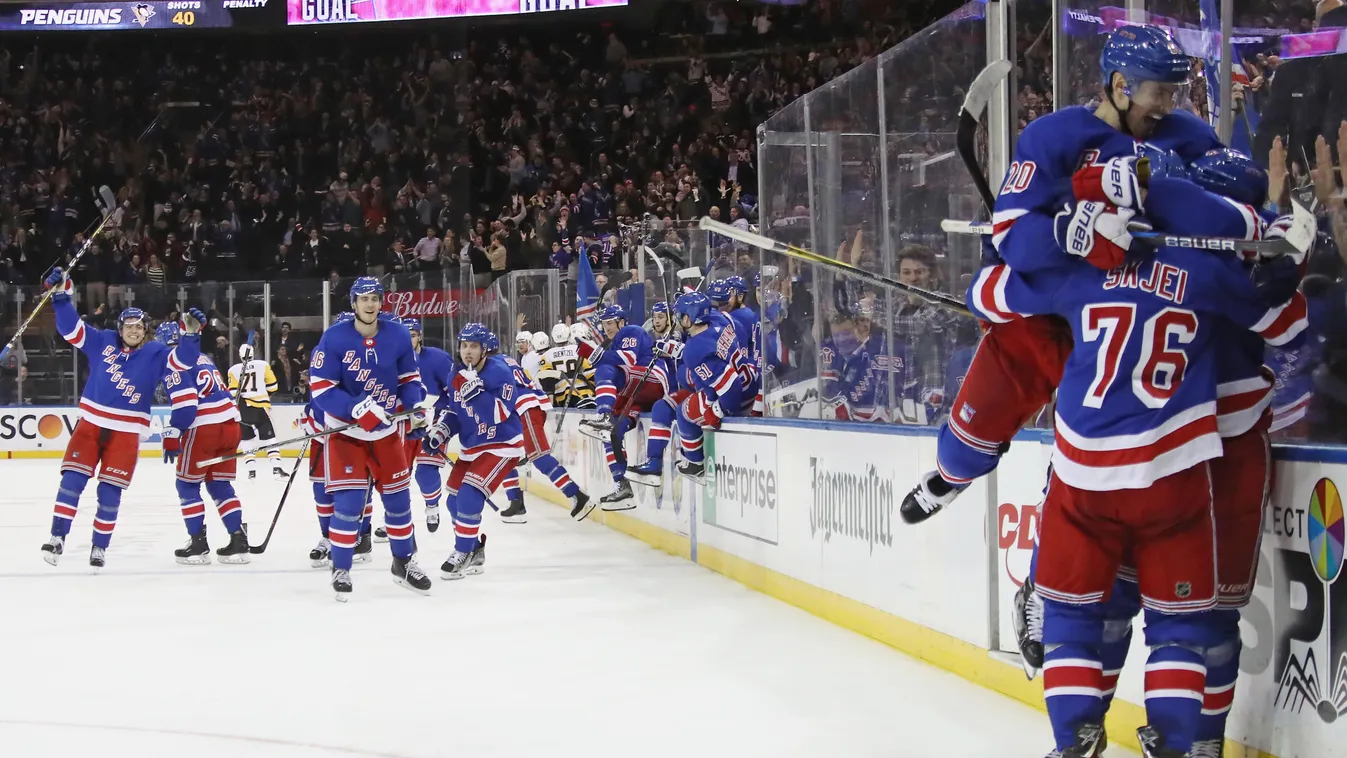 Pittsburgh Penguins v New York Rangers GettyImageRank2 Success SPORT HORIZONTAL Full Length ICE HOCKEY USA New York City Winter Sport Madison Square Garden COMMEMORATION New York Rangers Photography Pittsburgh Penguins National Hockey League Overtime - Sp