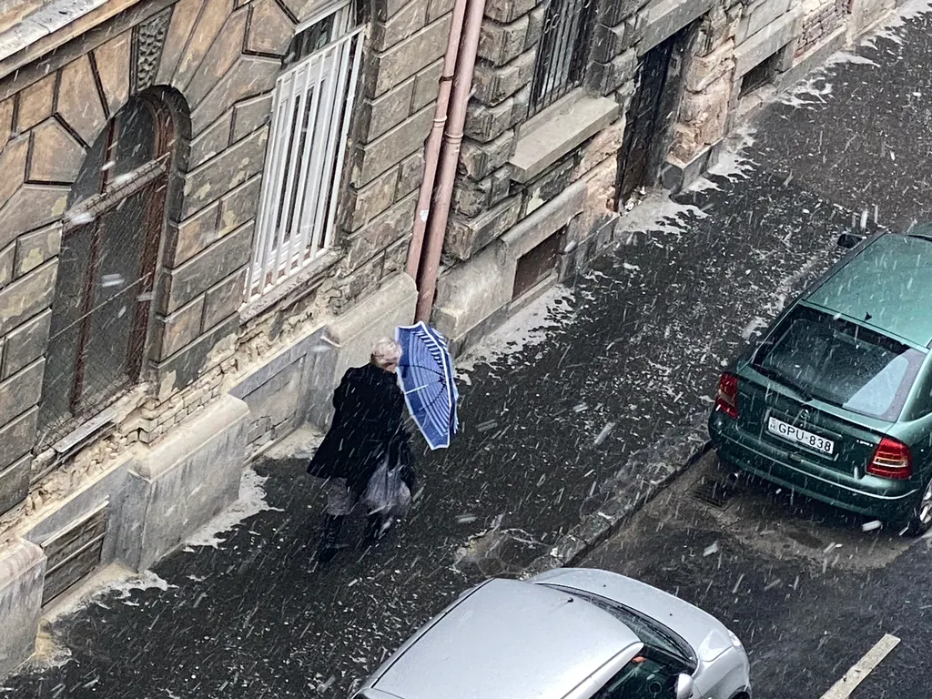 havazás időjárás koronavíros korona vírus Budapest  ernyő esernyő fertőzés betegség hó bevásárlás 