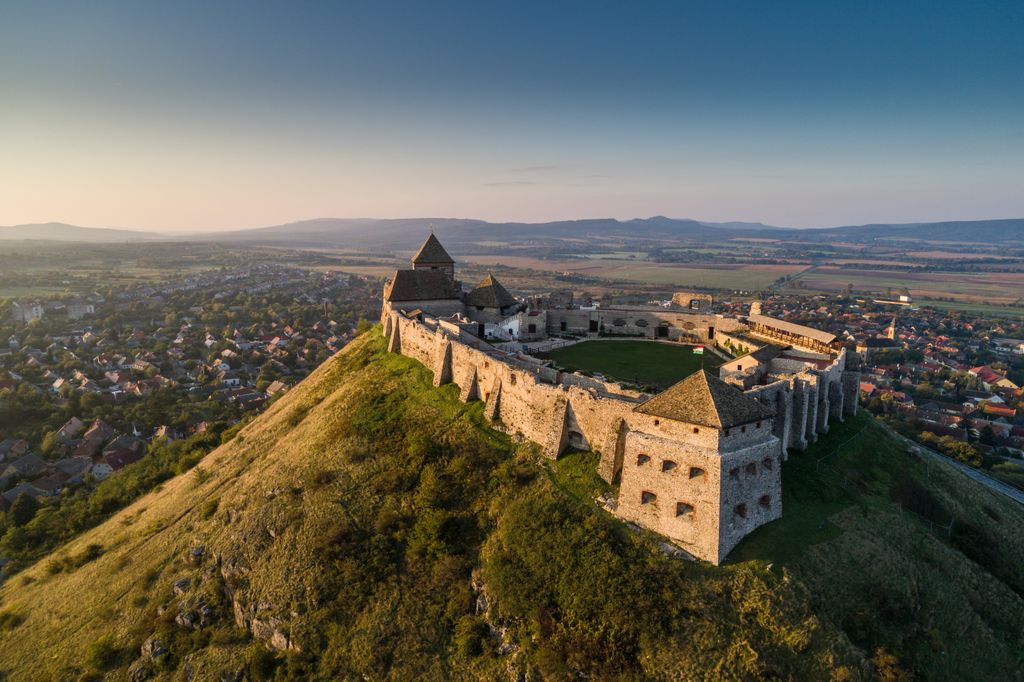 hungary drone castle Beautiful,Fortress,Of,Sumeg,,Hungary big,castle,battlements,historical,tourism,monument,hungarian,bui 