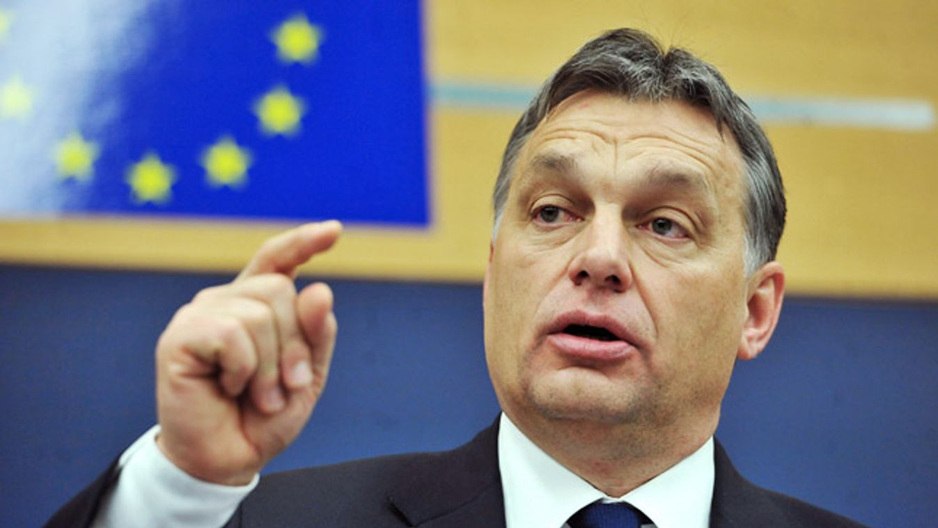 Orbán Viktor miniszterelnök sajtótájékoztatót tart az Európai Parlament strasbourgi székházában