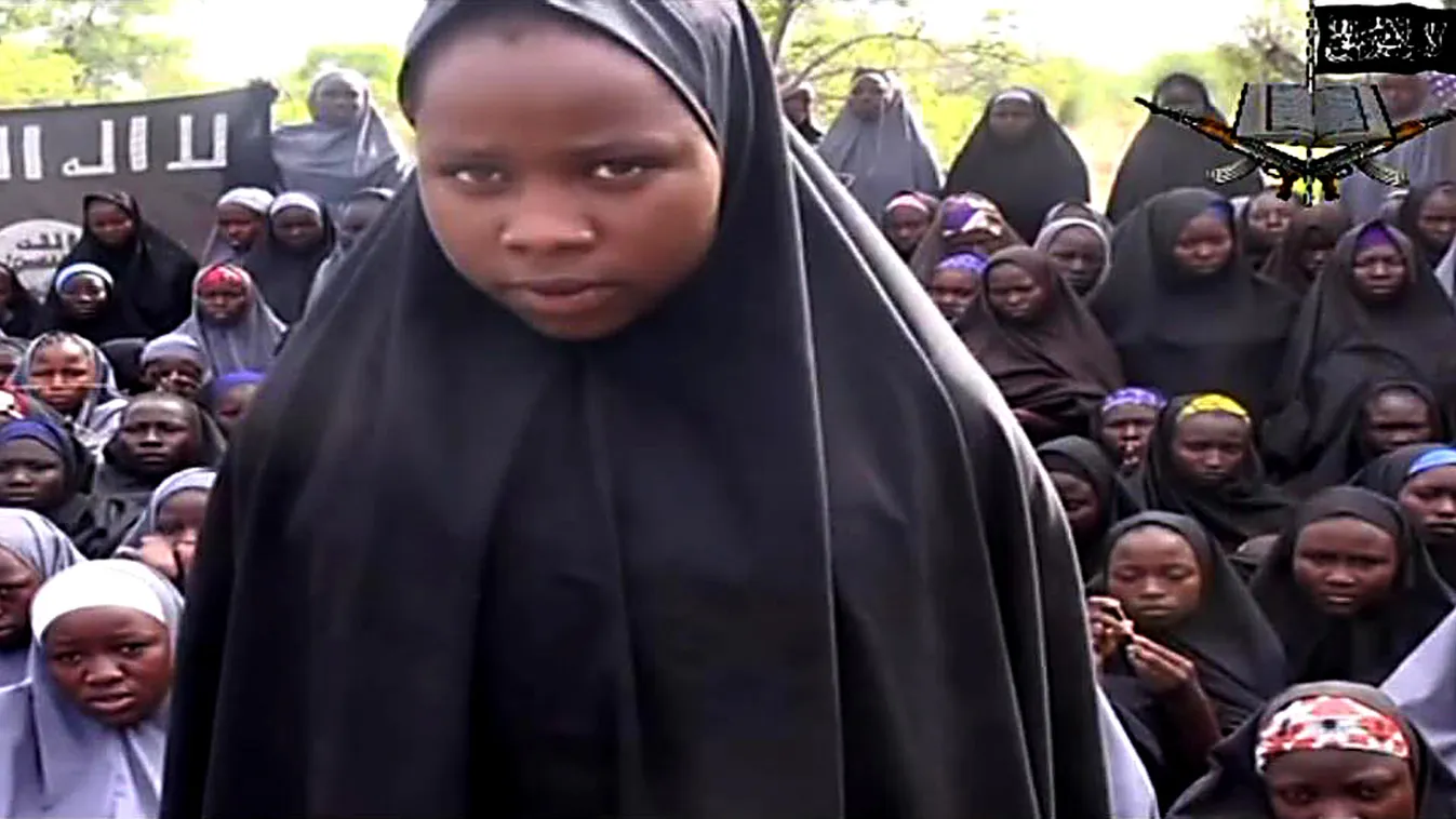 Abubakr Shekau a Boko Haram terrorista szervezet vezetője, elrabolt diáklányok 