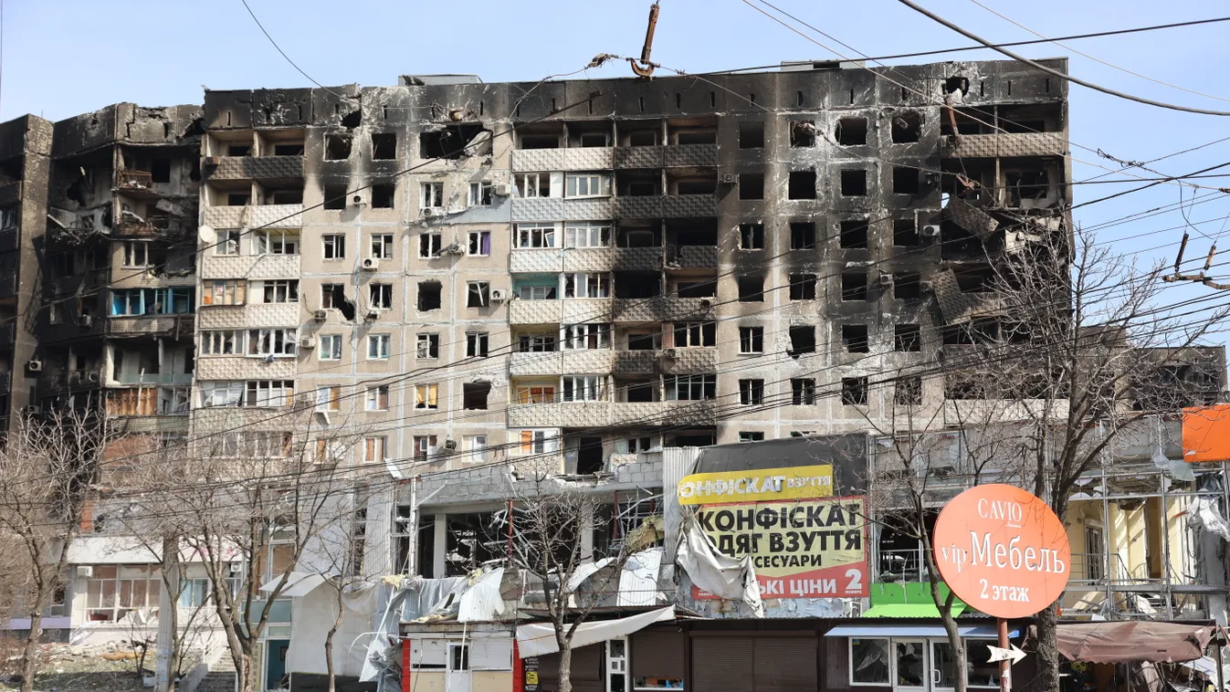 Ukrán válság 2022, orosz, ukrán, háború, Ukrajna, Mariupol, rakétatámadás, romos épületek, lakóházak, romok, rom 