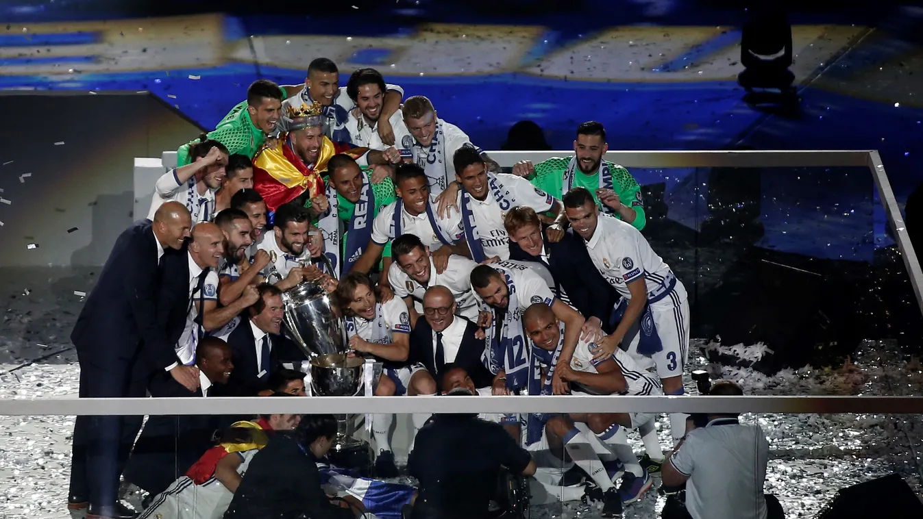 Real Madrid celebrates UEFA Champions League victory FOOTBALL UEFA Champions League 2017 June Spain champions Real Madrid celebrate VICTORY Santiago Bernabeu Celebrations title Santiago Bernabeu stadium European Cup title 